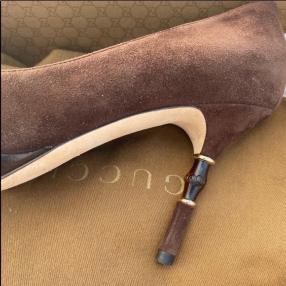 Gucci brown coco stiletto with slight wedge has gorgeous bamboo heel 5.5 - Picture 3 of 7